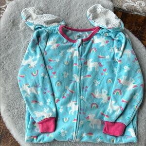 Carter's Blue Unicorn Onesie fFleece Pajamas with Pink Trim